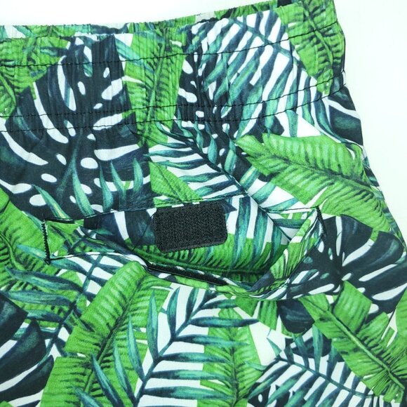 Biwisy Swim Shorts Mens Medium Green Trunks Palm Trees Mesh Lined All Over Print - Picture 10 of 11